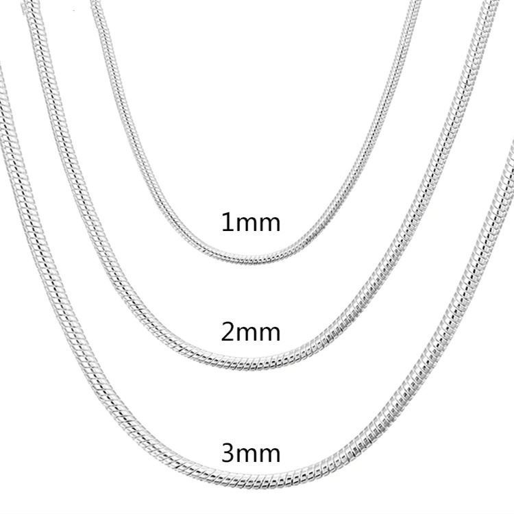 Colar Masculino Malha Serpente Banhado em Prata - 1mm/2mm/3mm - Loja Hey Dude