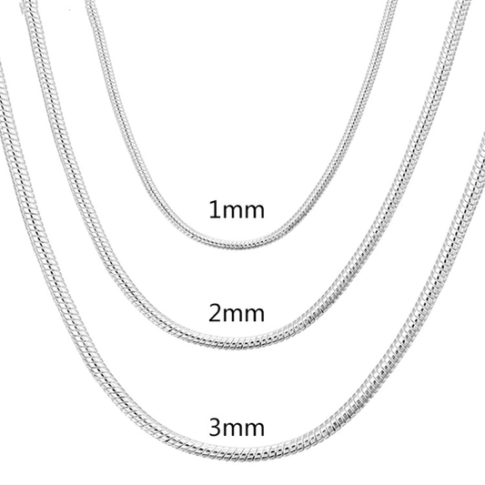 Colar Masculino Malha Serpente Banhado em Prata - 1mm/2mm/3mm - Loja Hey Dude