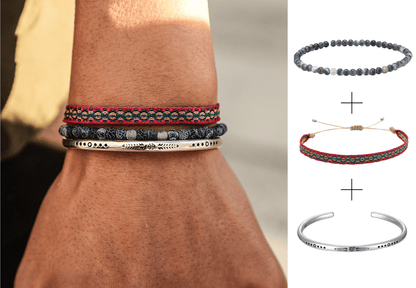 Conjunto de Pulseiras Budistas com Bracelete em Prata Tibetana - Resistência - Loja Hey Dude