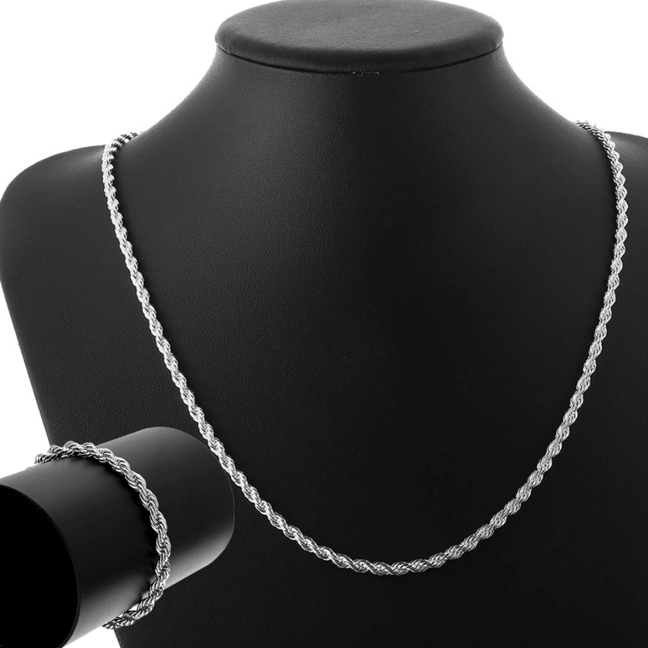 Kit Colar e Pulseira Cordão Baiano 4mm Banhado a Prata Expositor