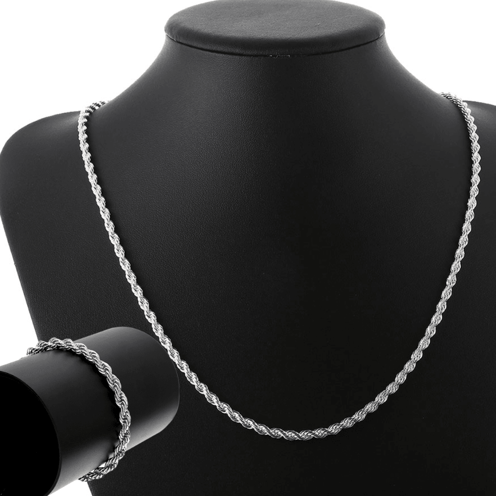 Kit Colar e Pulseira Cordão Baiano 4mm Banhado a Prata Expositor