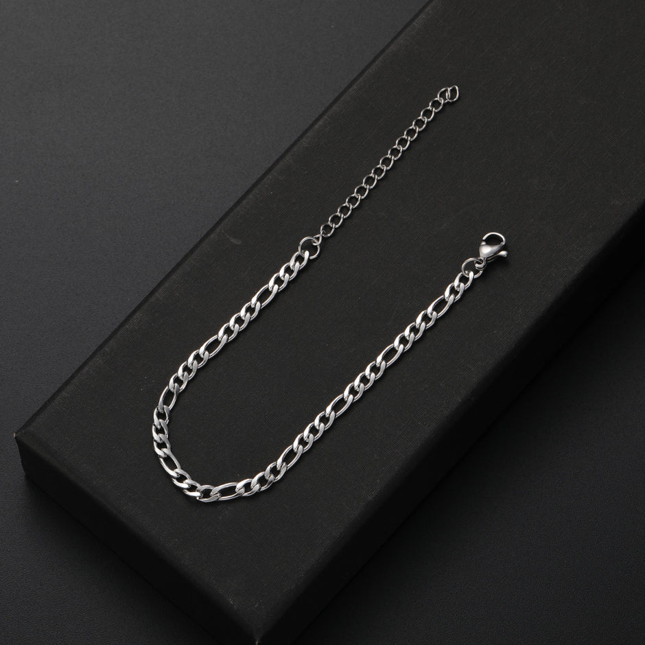 Pulseira Masculina Corrente Fígaro Aço Prata - 5mm
