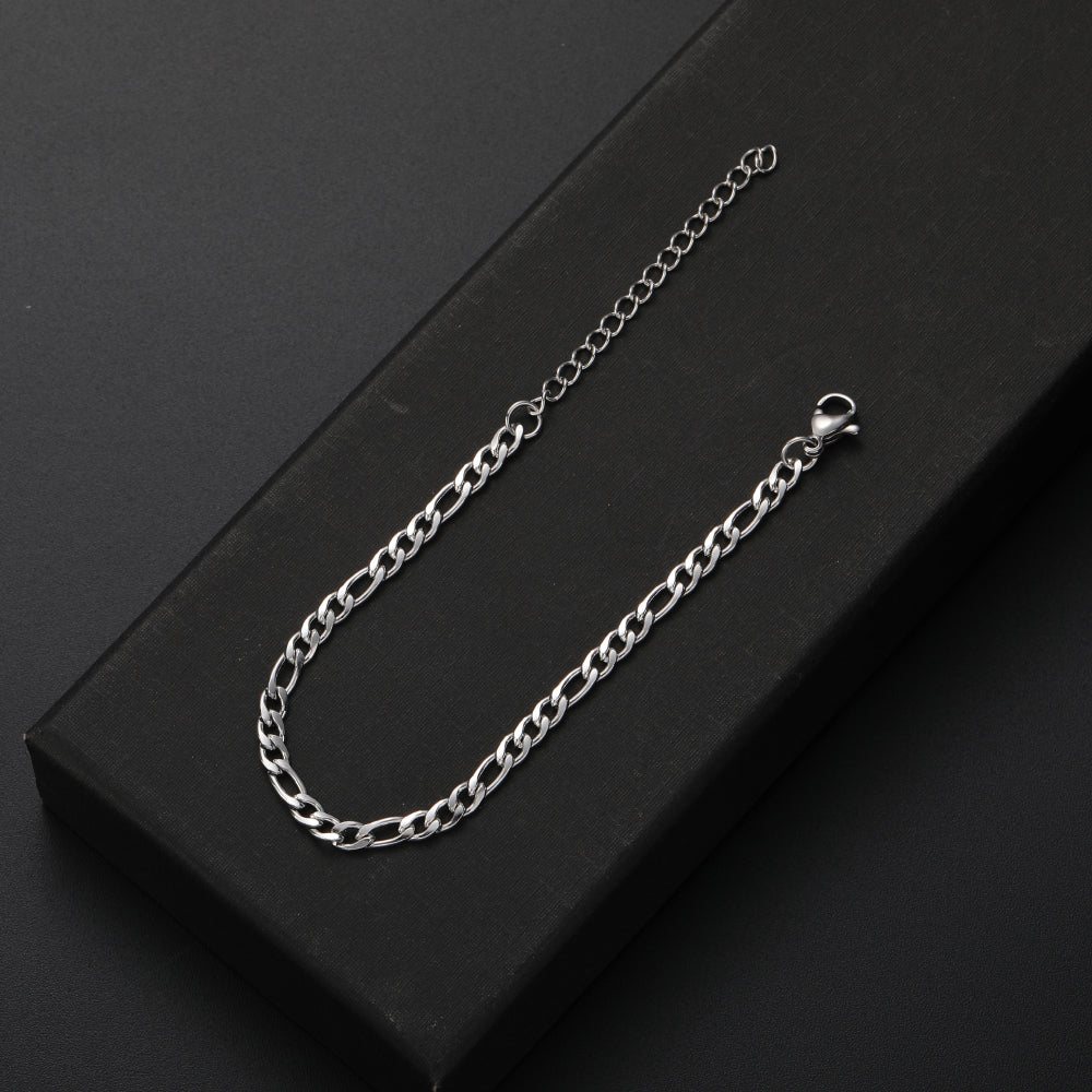 Pulseira Masculina Corrente Fígaro Aço Prata - 5mm