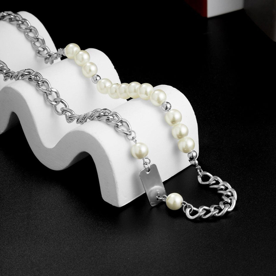 Colar Masculino de Pérolas e Corrente Grumet Aço Prata - Loja Hey Dude