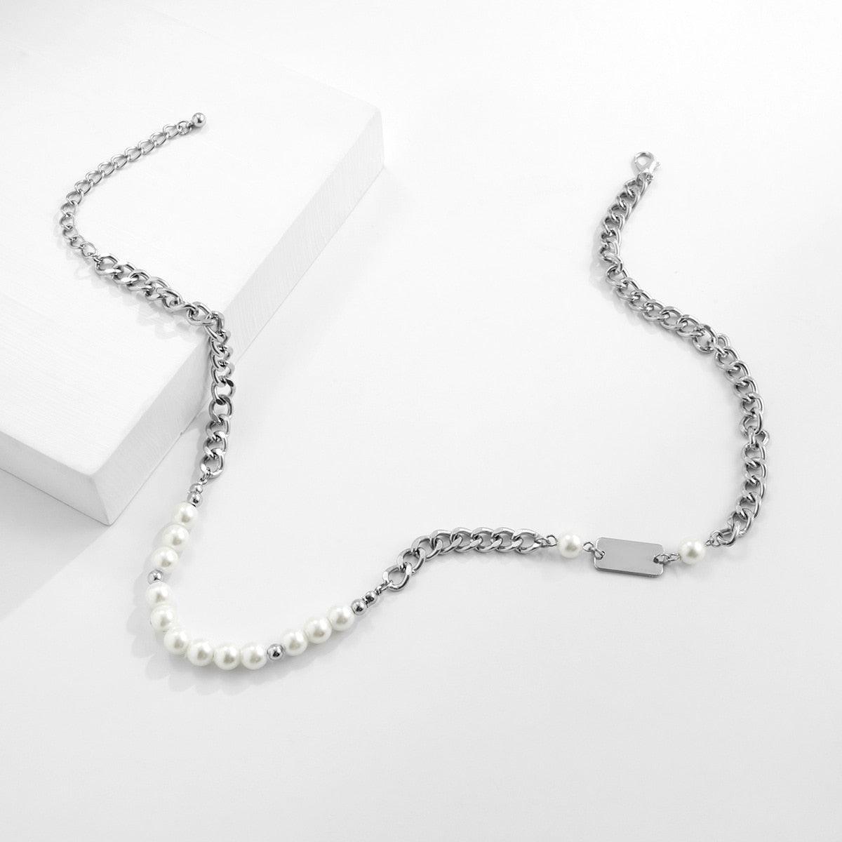 Colar Masculino de Pérolas e Corrente Grumet Aço Prata - Loja Hey Dude