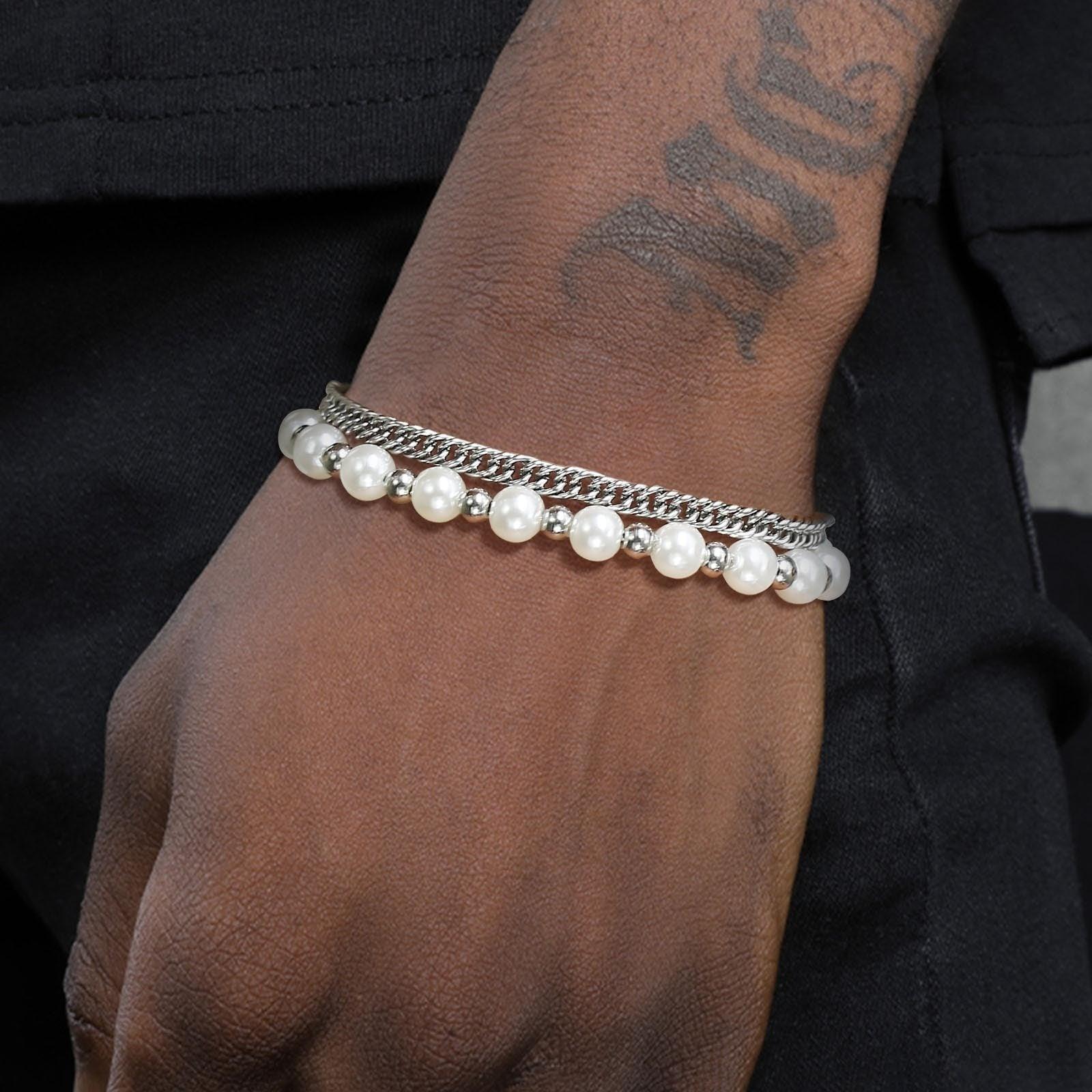 Pulseira Dupla de Pérolas e Corrente Grumet - Loja Hey Dude