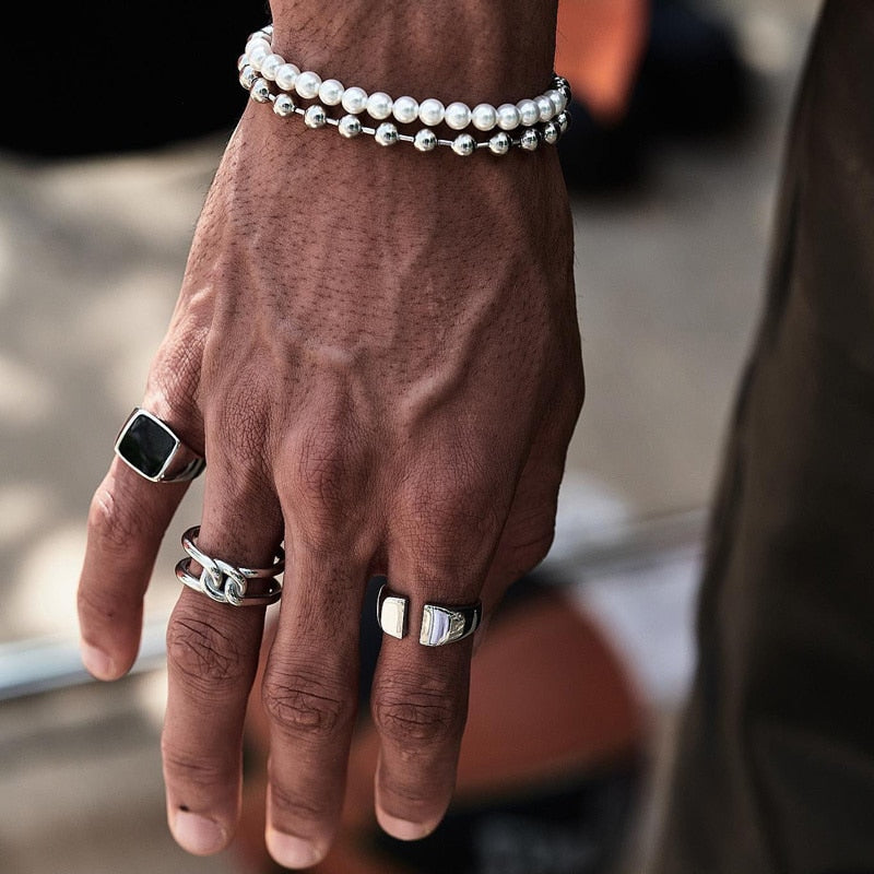 Pulseira Masculina Bicolor de Pedras Naturais - 6mm