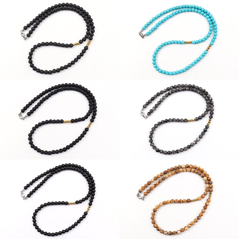 Colar Masculino Multicolor de Pedras Naturais - 6mm