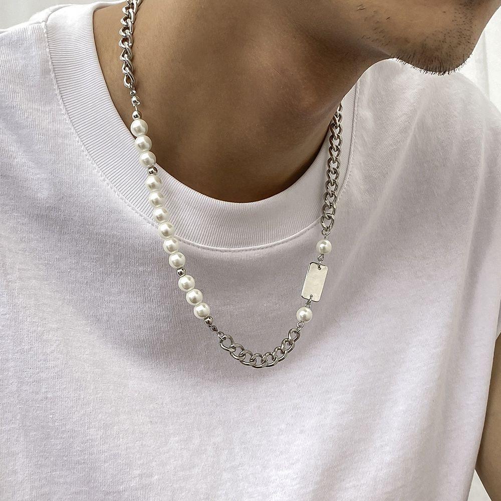 Colar Masculino de Pérolas e Corrente Grumet Aço Prata - Loja Hey Dude