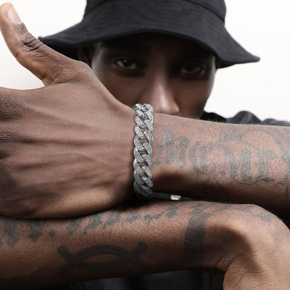 Rapper Pulseira Ice Cuban Corrente Cravejada 12mm Prata