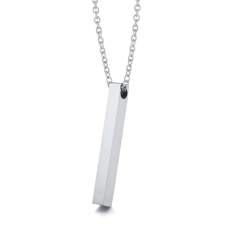 Colar Masculino Camadas Pingente Retangular Aço Prata