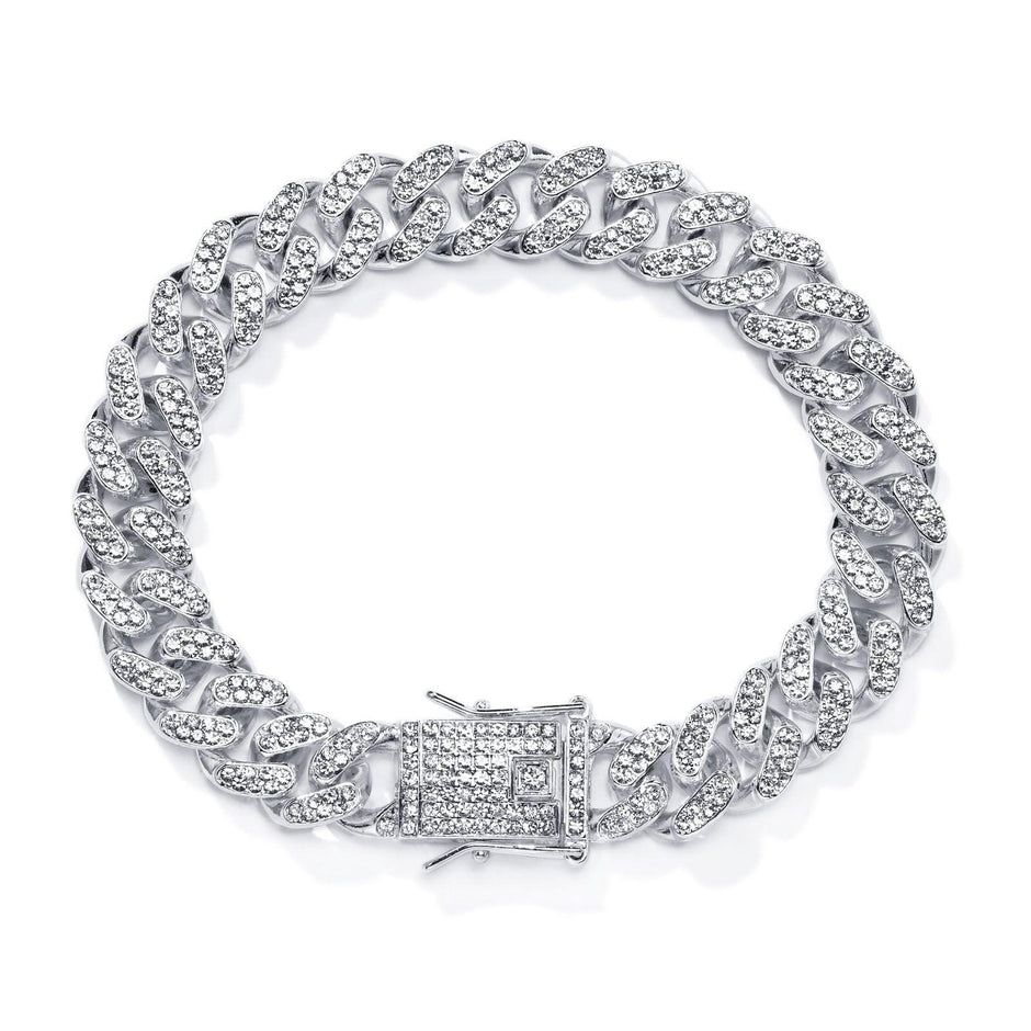 Pulseira Ice Cuban Corrente Cravejada 12mm Prata