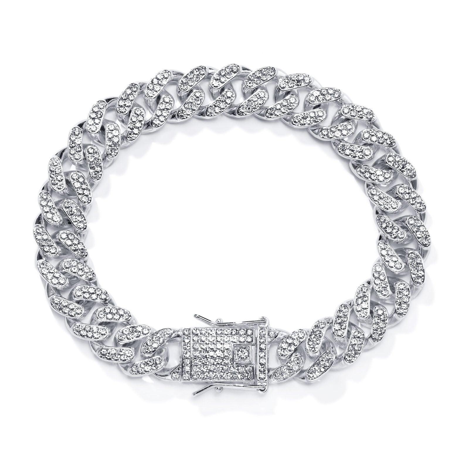 Pulseira Ice Cuban Corrente Cravejada 12mm Prata