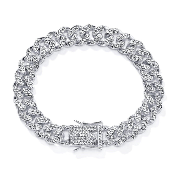 Pulseira Ice Cuban Corrente Cravejada 12mm Prata