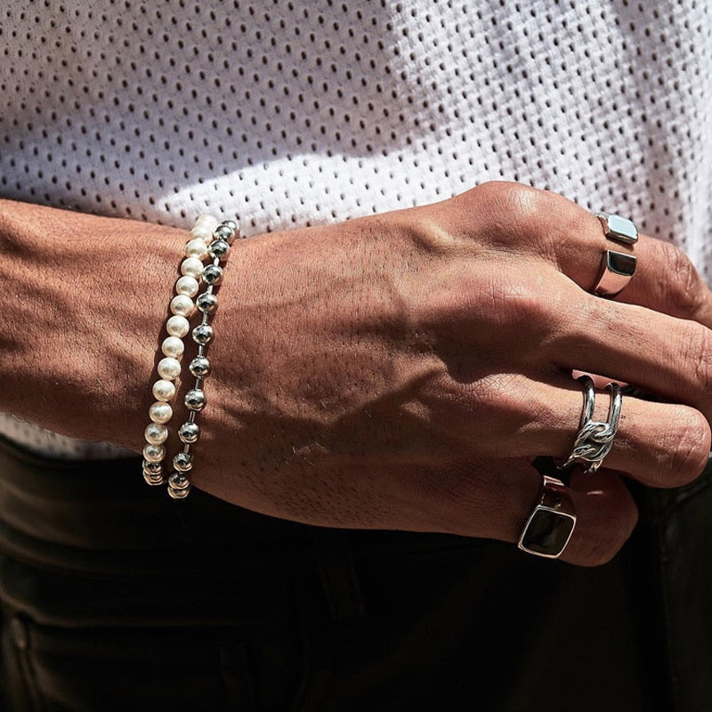 Pulseira Masculina Bicolor de Pedras Naturais - 6mm