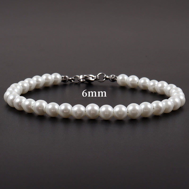 Pulseira Masculina Basic de Pérola Branca - 4/6/8/10mm