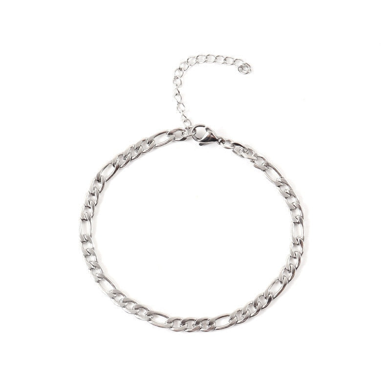 Pulseira Masculina Corrente Fígaro Aço Prata - 5mm