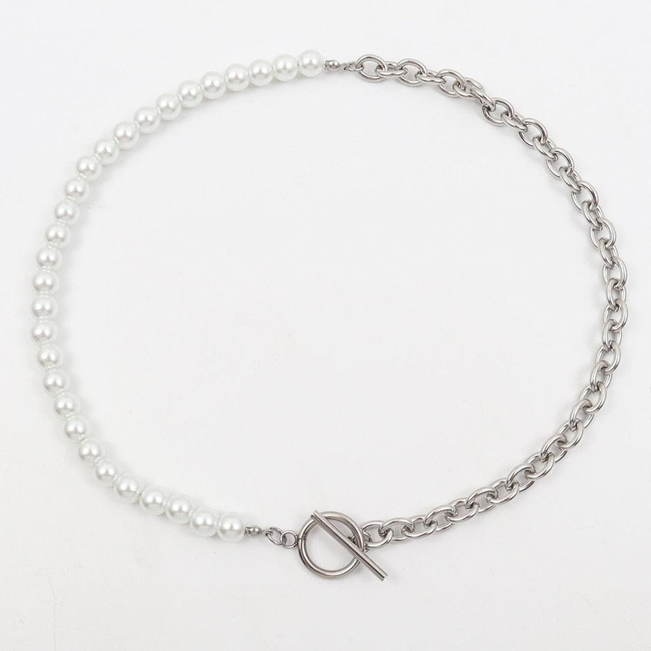 Colar Masculino Meio Pérolas Meio Corrente Cartier Aço Prata - Loja Hey Dude