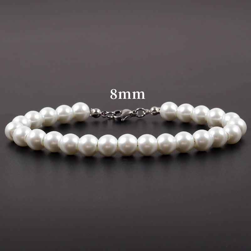 Pulseira Masculina Basic de Pérola Branca - 4/6/8/10mm