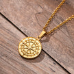 Colar Masculino em Camadas Pingente Bússola 2 Peças - Aço Dourado