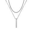 Colar Masculino Camadas Pingente Retangular Aço Prata
