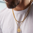 Colar Masculino em Camadas Pingente Bússola 2 Peças - Aço Dourado