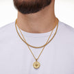 Colar Masculino em Camadas Pingente Bússola 2 Peças - Aço Dourado