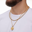 Colar Masculino em Camadas Pingente Bússola 2 Peças - Aço Dourado