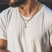 Colar Masculino em Camadas Pingente Bússola 2 Peças - Aço Dourado